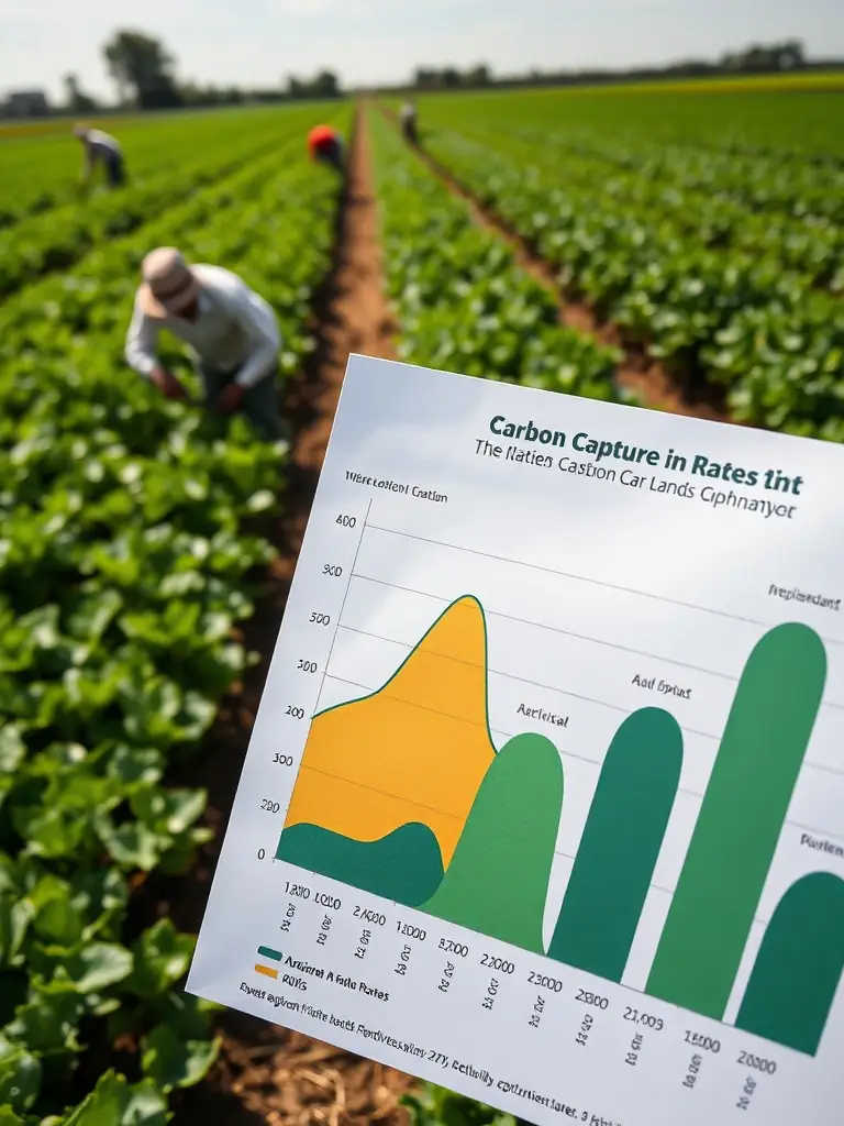 A visual representation of the Carbon Sequestration Model, showing a graph of carbon capture rates in different types of agricultural land with varying farming practices.