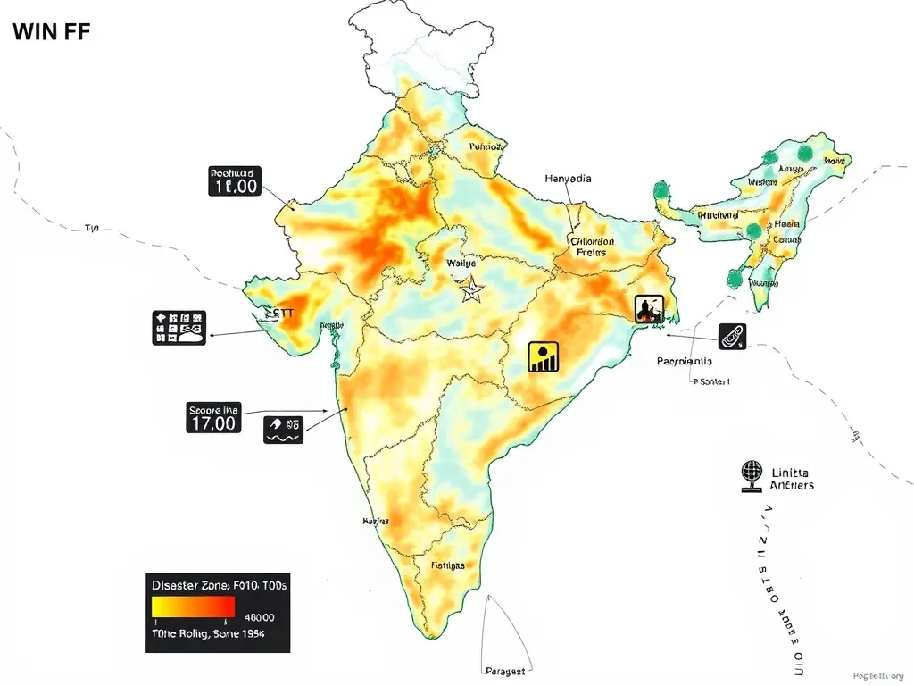 An image showing a weather map of India with highlighted areas indicating climate anomalies and potential disaster zones.